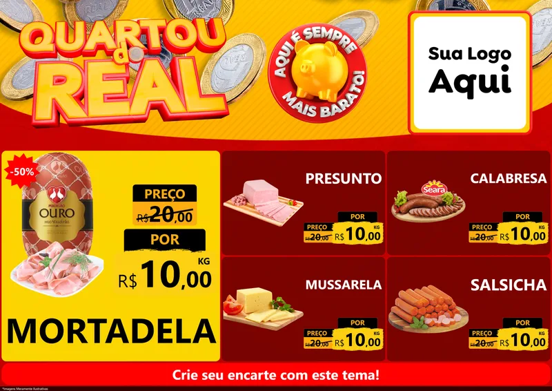Modelo de Encarte para Encarte A4 Horizontal com o tema Quartou do Real para Frios e Laticínios