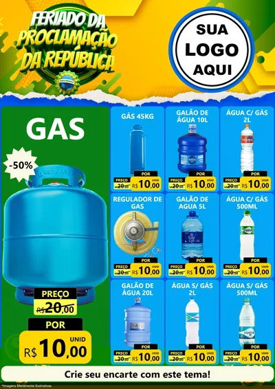 Modelo de Encarte para Encarte A4 Vertical com o tema Feriado da Proclamação da República para Água e gás