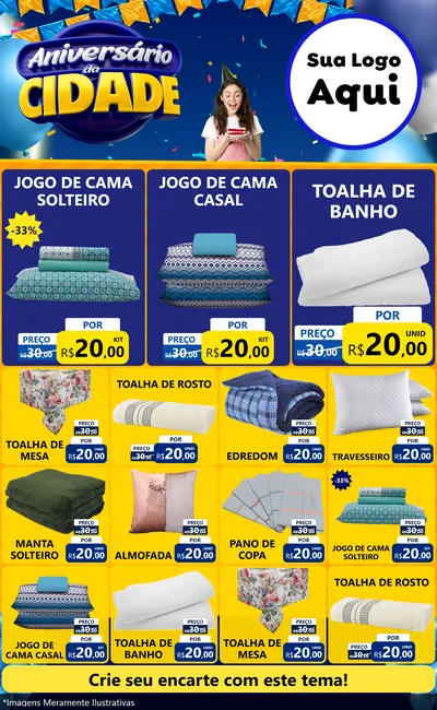 Modelo de Encarte para Encarte Grande com o tema Aniversário da Cidade para Cama, Mesa e Banho