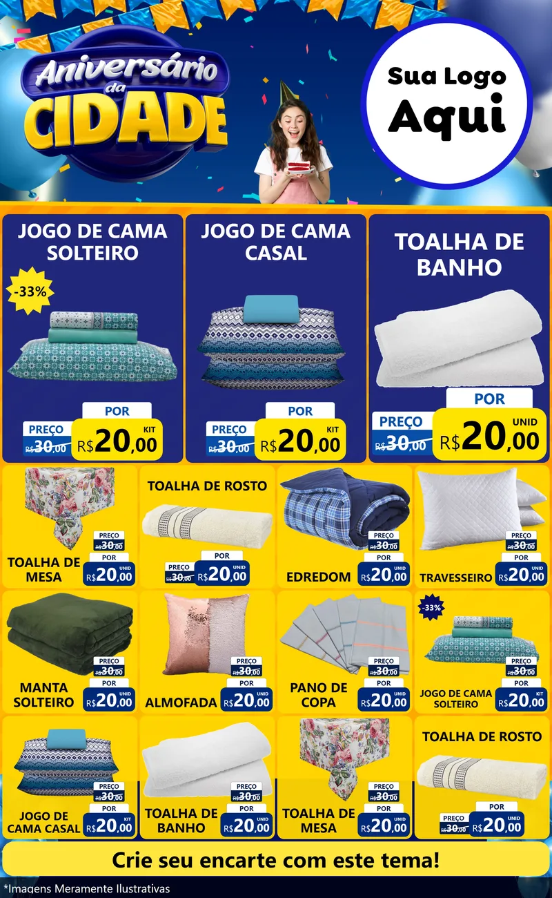 Modelo de Encarte para Encarte Grande com o tema Aniversário da Cidade para Cama, Mesa e Banho