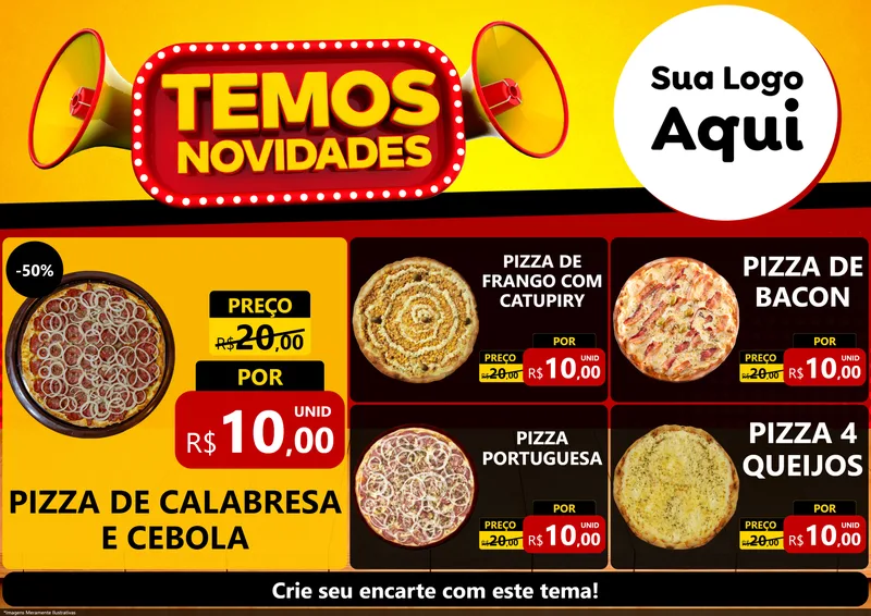 Modelo de Encarte para Encarte A4 Horizontal com o tema Temos Novidades para Pizzaria
