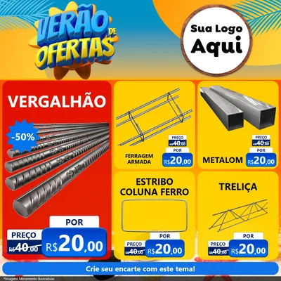 Modelo de Rede Social para Feed Facebook com o tema Verão de Ofertas para Ferragens