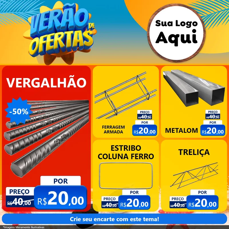 Modelo de Rede Social para Feed Facebook com o tema Verão de Ofertas para Ferragens
