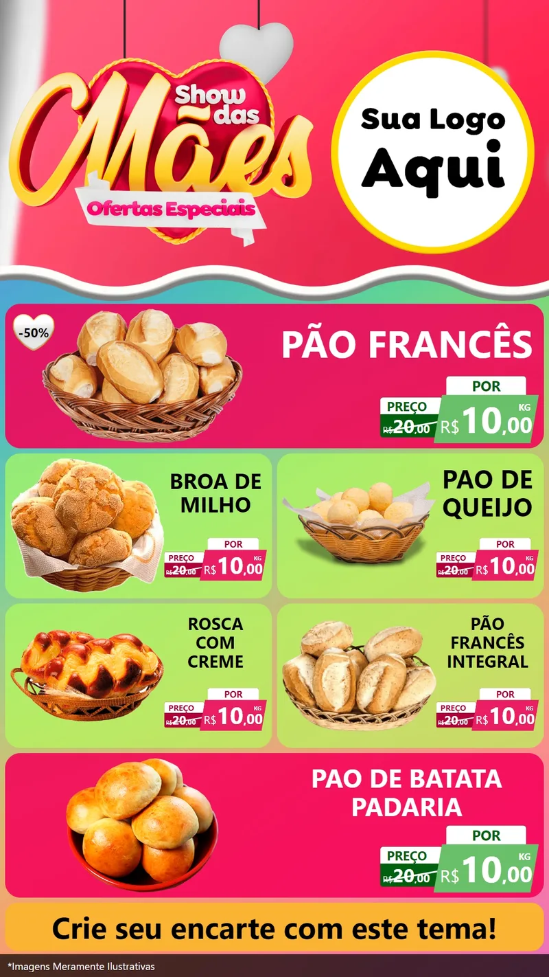 Modelo de TV para TV Vertical com o tema Show das Mães - Ofertas Especiais para Padaria