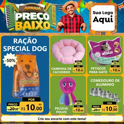 Modelo de Rede Social para Feed Facebook com o tema Arraiá de Preço Baixo - Junina para Pet Shop