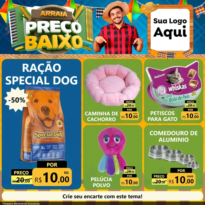 Modelo de Rede Social para Feed Facebook com o tema Arraiá de Preço Baixo - Junina para Pet Shop