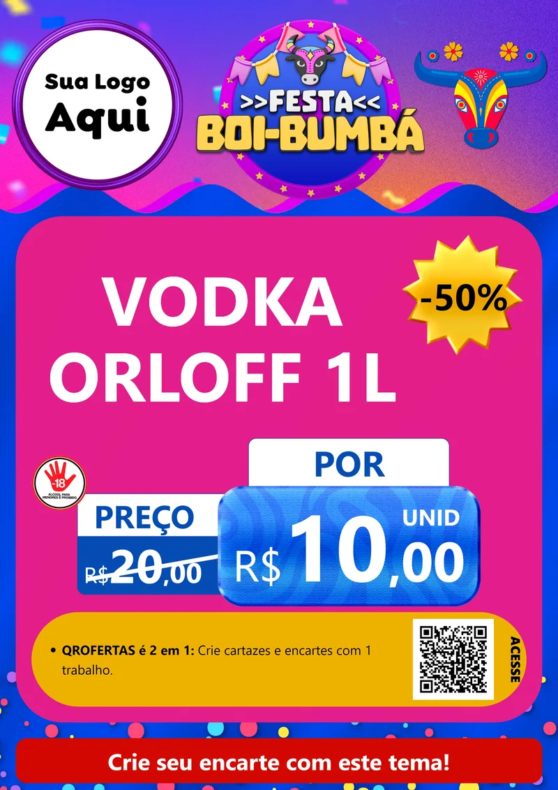 Modelo de Cartaz para Cartaz A4 Vertical com o tema Festa Boi-Bumbá para Distribuidora de bebidas