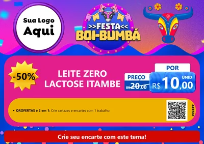 Modelo de Cartaz para Cartaz A4 Horizontal com o tema Festa Boi-Bumbá para Frios e Laticínios