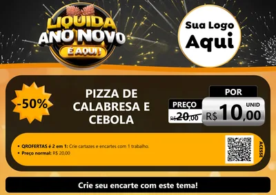 Modelo de Cartaz para Cartaz A4 Horizontal com o tema Liquida Ano Novo É Aqui! para Pizzaria