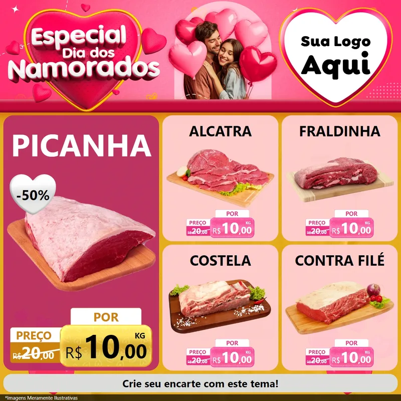 Modelo de Rede Social para Feed Facebook com o tema Especial Dia dos Namorados para Açougue