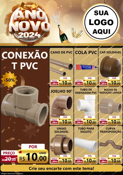 Modelo de Encarte para Encarte A4 Vertical com o tema Feliz Ano Novo 2027 para Tubos e conexões