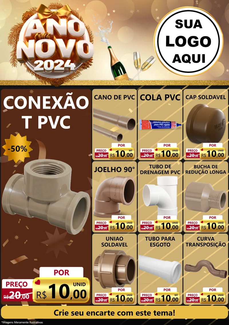 Modelo de Encarte para Encarte A4 Vertical com o tema Feliz Ano Novo 2027 para Tubos e conexões