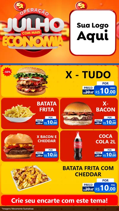 Modelo de TV para TV Vertical com o tema Operação Julho Com Mais Economia para Hamburgueria