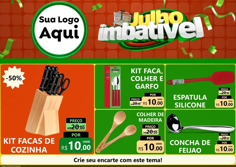 Modelo de Encarte para Encarte A4 Horizontal com o tema Julho Imbatível para Utilidades Domésticas