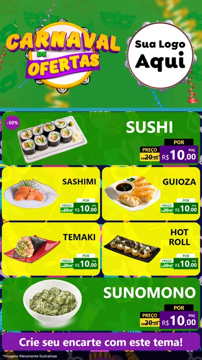 Modelo de TV para TV Vertical com o tema Carnaval de Ofertas para Comida japonesa