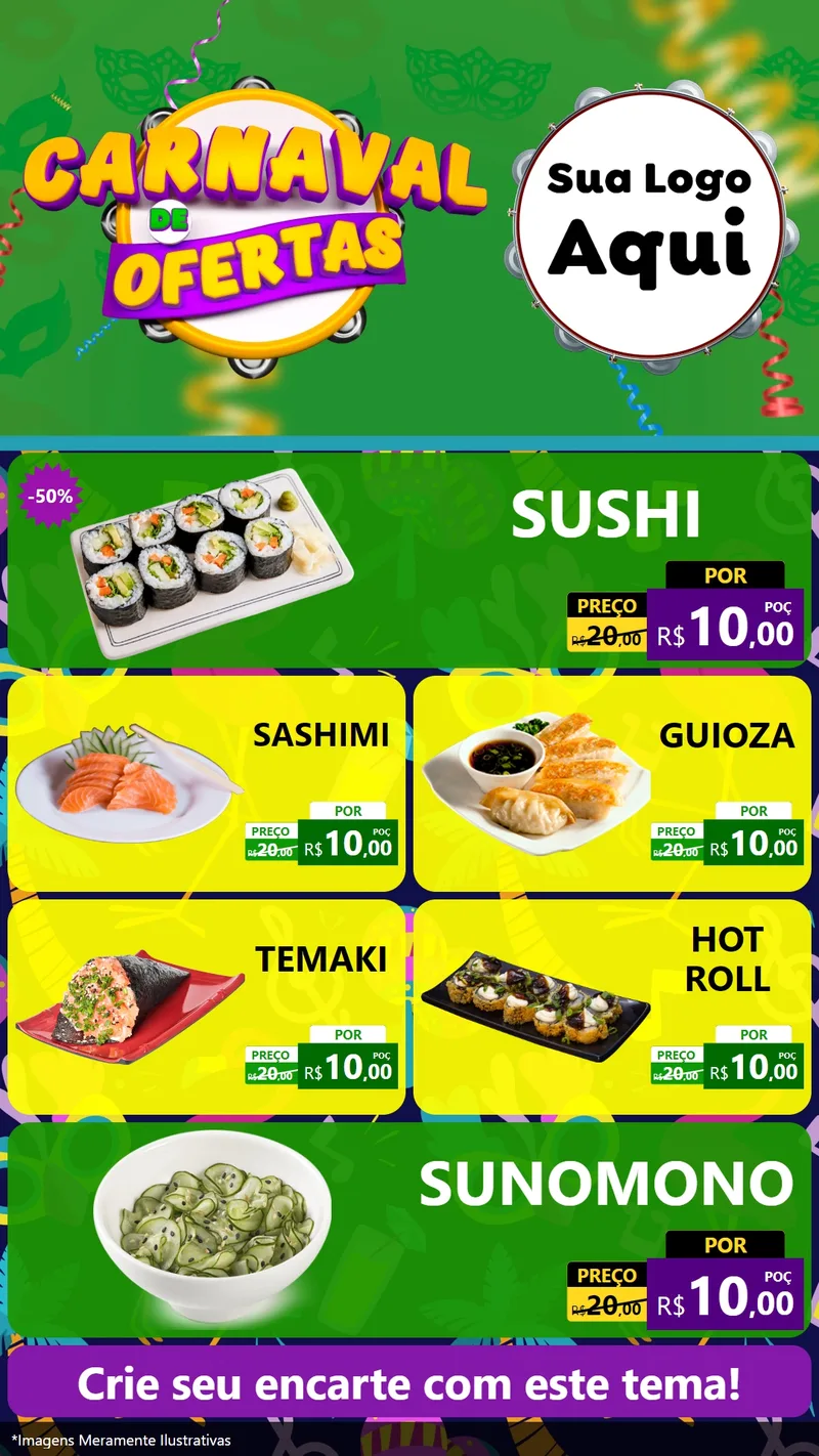 Modelo de TV para TV Vertical com o tema Carnaval de Ofertas para Comida japonesa