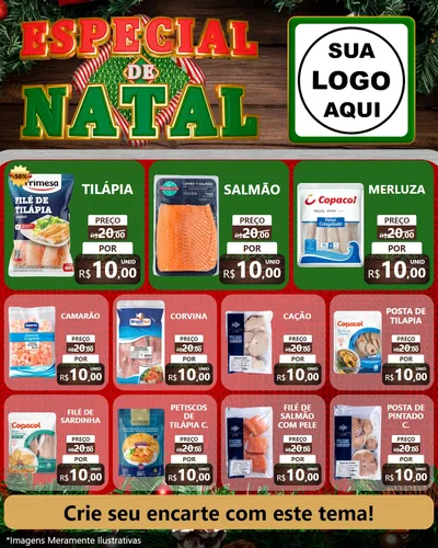 Modelo de Rede Social para Feed Instagram com o tema Especial de Natal para Peixaria