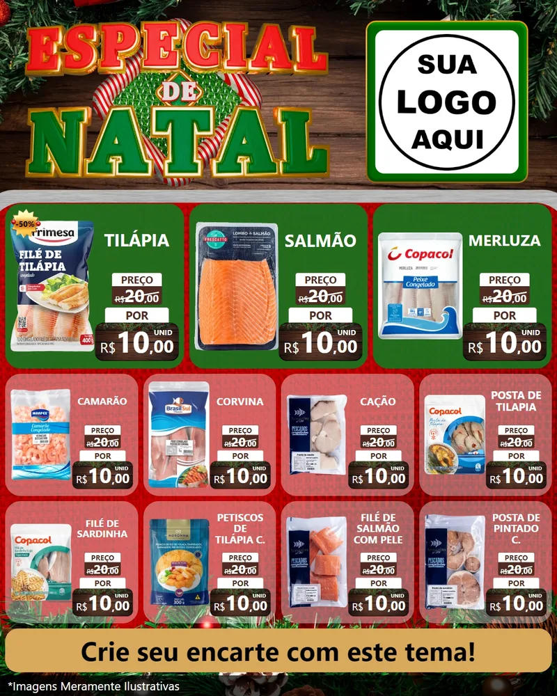Modelo de Rede Social para Feed Instagram com o tema Especial de Natal para Peixaria