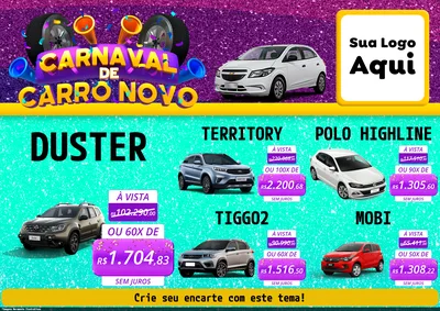 Modelo de Encarte para Encarte A4 Horizontal com o tema Carnaval de Carro Novo para Concessionaria de Carros