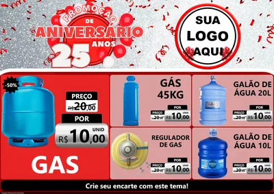 Modelo de Encarte para Encarte A4 Horizontal com o tema Promoção de Aniversário - 25Anos para Água e gás