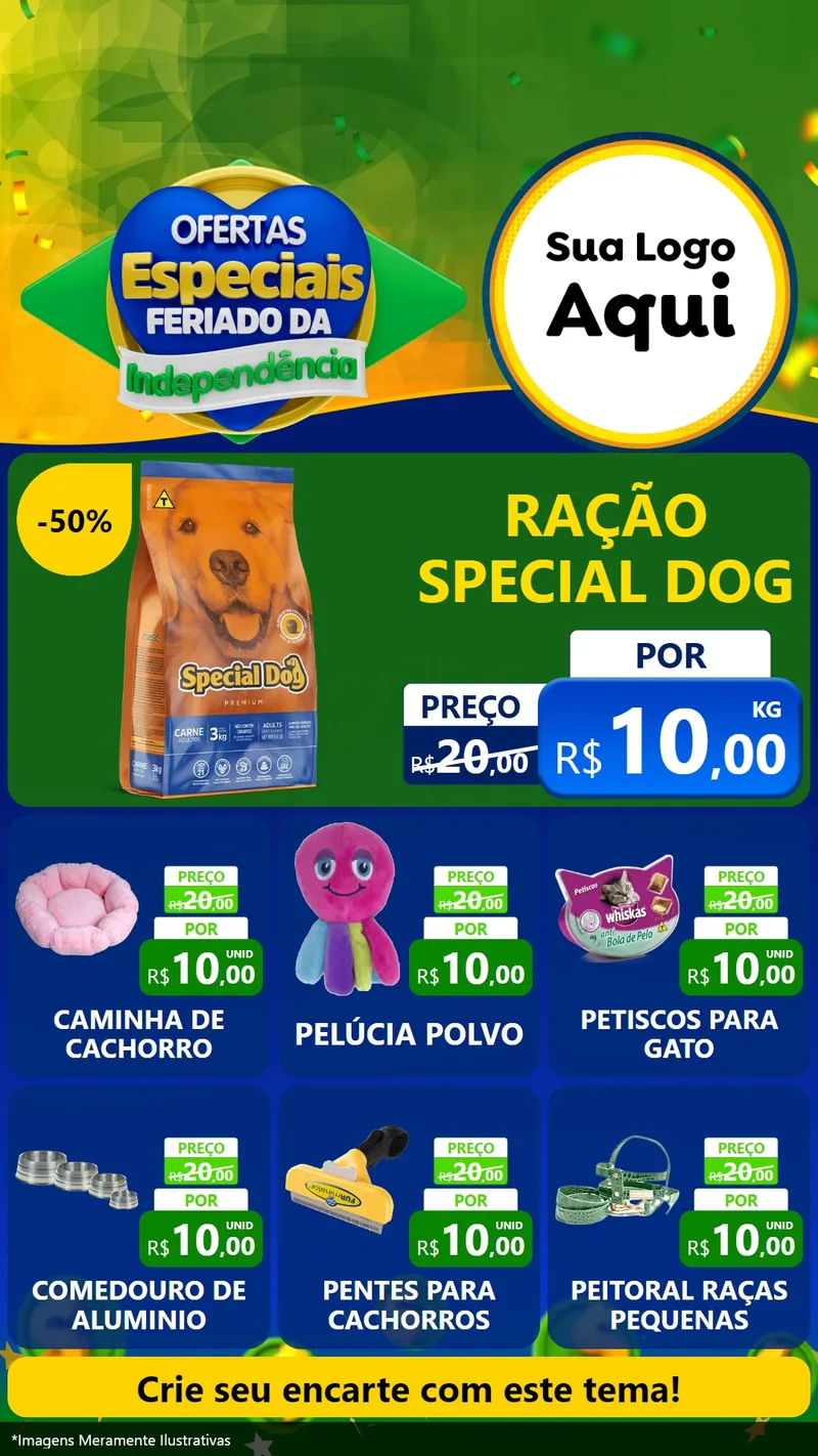 Modelo de Rede Social para Stories com o tema Ofertas Especiais Feriado da Independência para Pet Shop