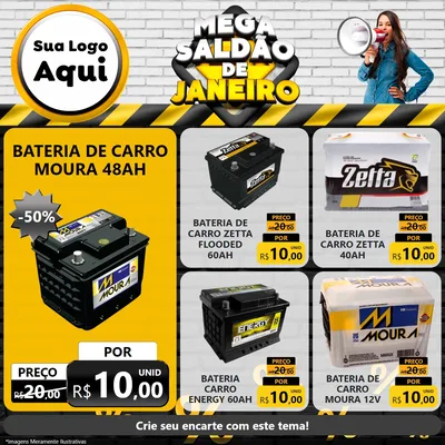 Modelo de Rede Social para Feed Facebook com o tema Mega Saldão de Janeiro para Baterias Elétricas