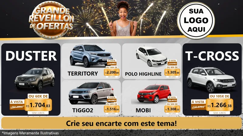 Modelo de TV para TV Horizontal com o tema Grande Réveillon de Ofertas para Concessionaria de Carros