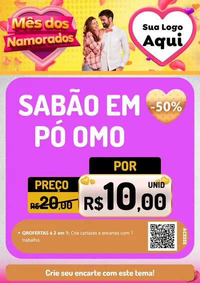 Modelo de Cartaz para Cartaz A4 Vertical com o tema Mês dos Namorados para Produtos de Limpeza