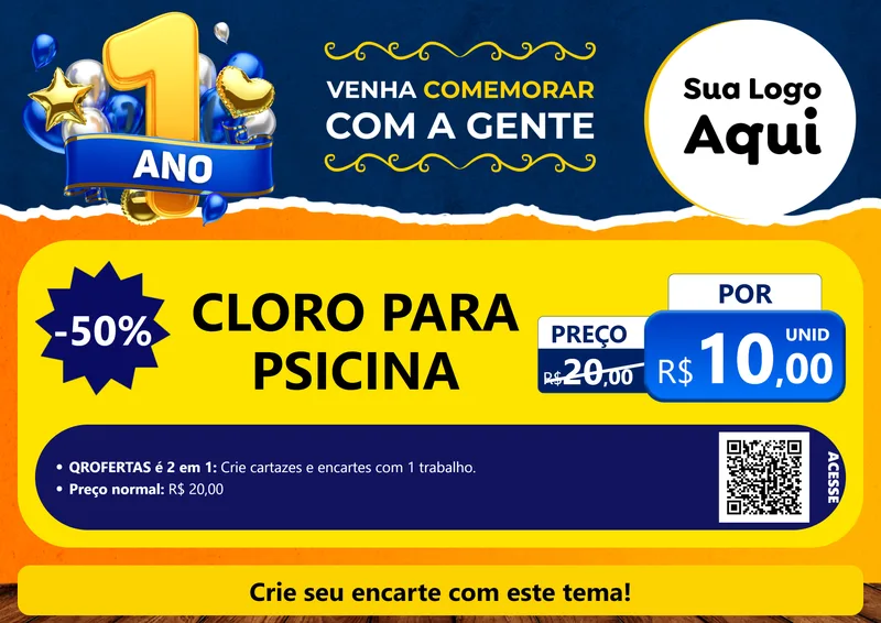 Modelo de Cartaz para Cartaz A4 Horizontal com o tema Um Ano de Aniversário para Produtos para Piscina