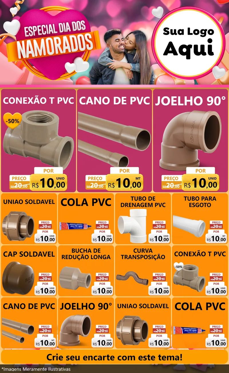 Modelo de Encarte para Encarte Grande com o tema Especial Dia dos Namorados para Tubos e conexões