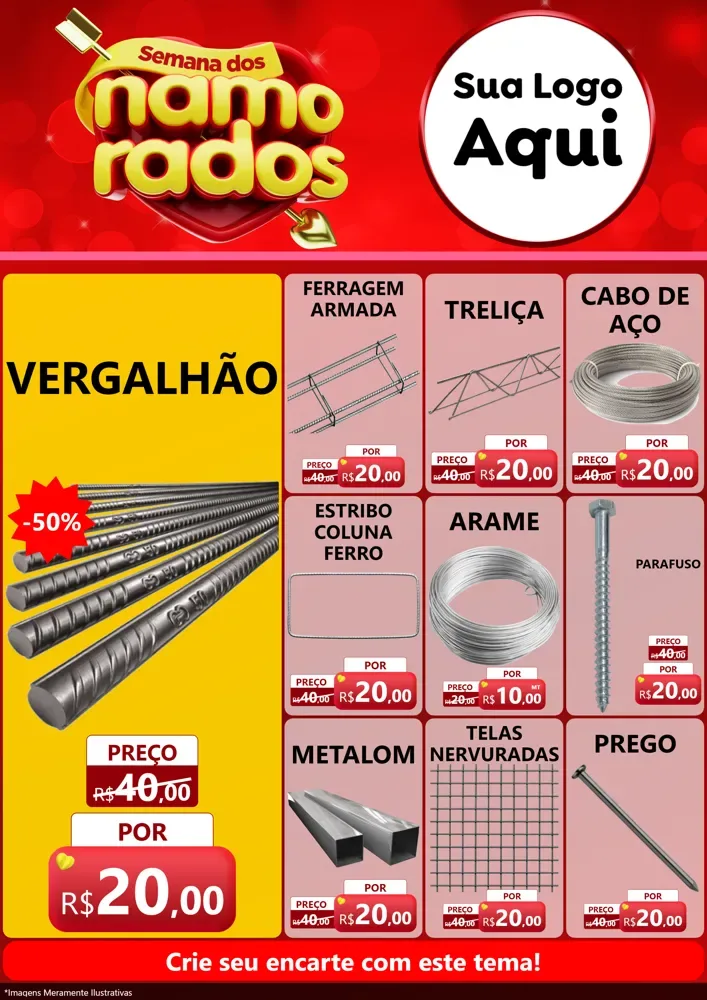 Modelo de Encarte para Encarte A4 Vertical com o tema Semana dos namorados para Ferragens