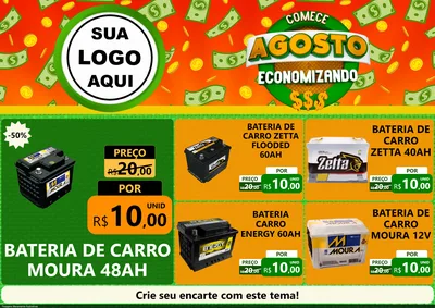 Modelo de Encarte para Encarte A4 Horizontal com o tema Comece Agosto Economizando para Baterias Elétricas