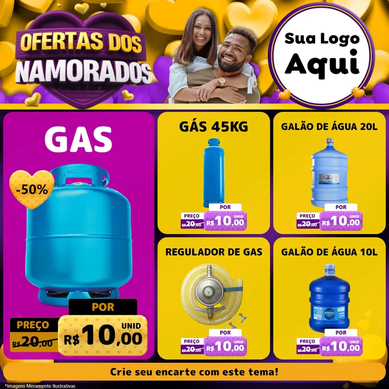 Modelo de Rede Social para Feed Facebook com o tema Oferta Dos Namorados para Água e gás