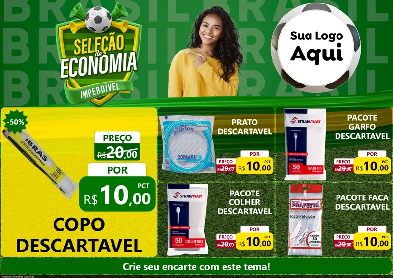 Modelo de Encarte para Encarte A4 Horizontal com o tema Seleção de Economia - Copa para Embalagens