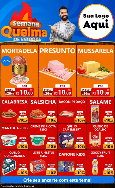 Modelo de Encarte para Encarte Grande com o tema Semana Queima de Estoque para Frios e Laticínios