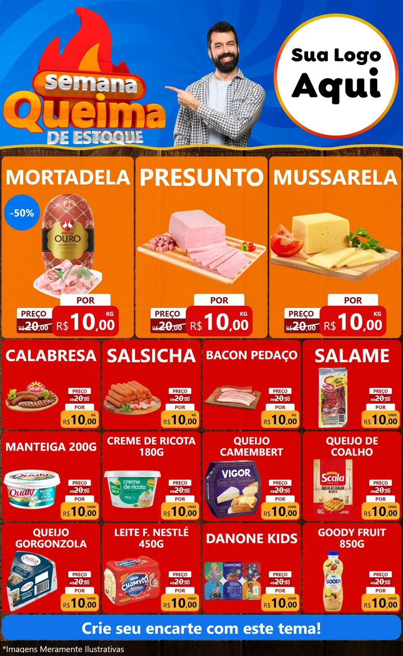 Modelo de Encarte para Encarte Grande com o tema Semana Queima de Estoque para Frios e Laticínios