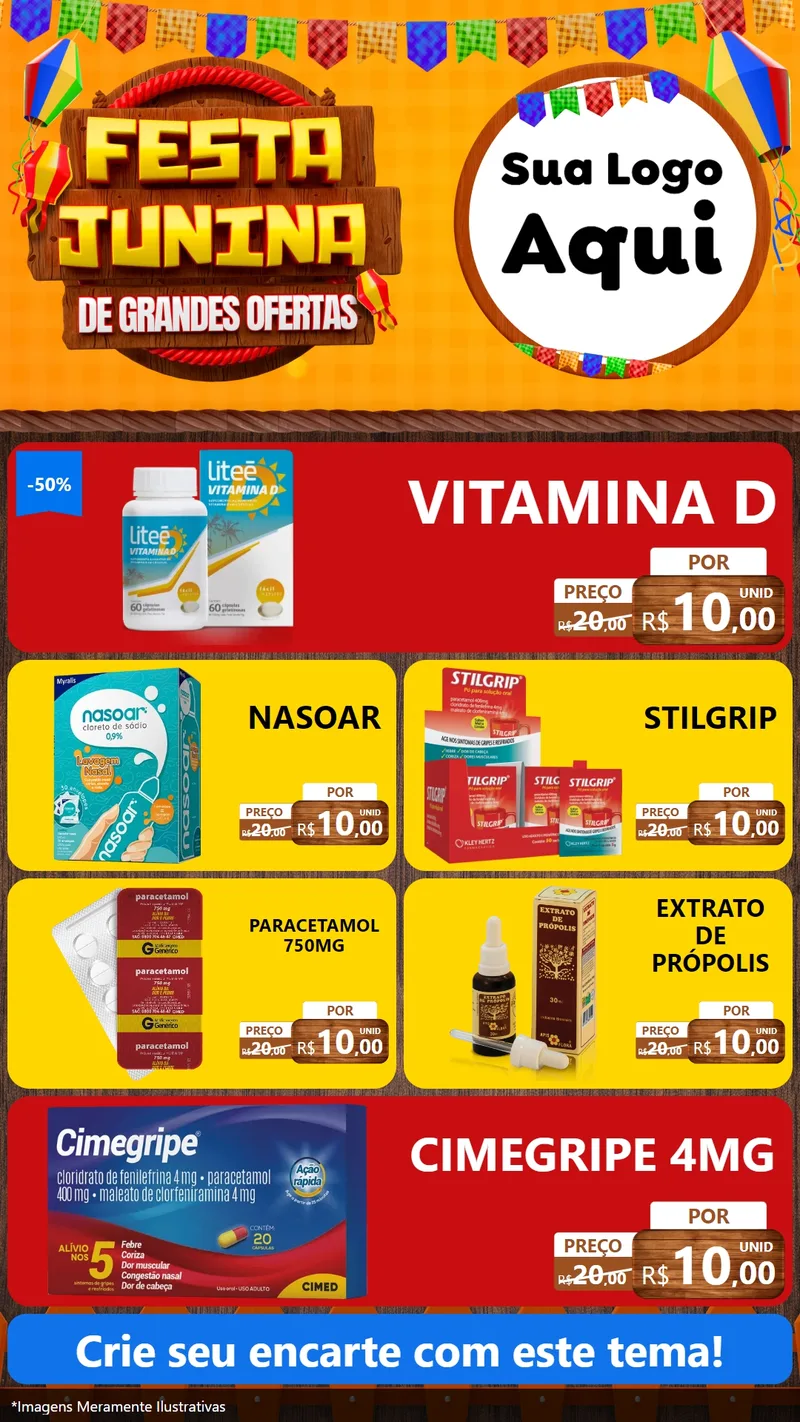 Modelo de TV para TV Vertical com o tema Festa Junina de Grandes Ofertas para Farmácia