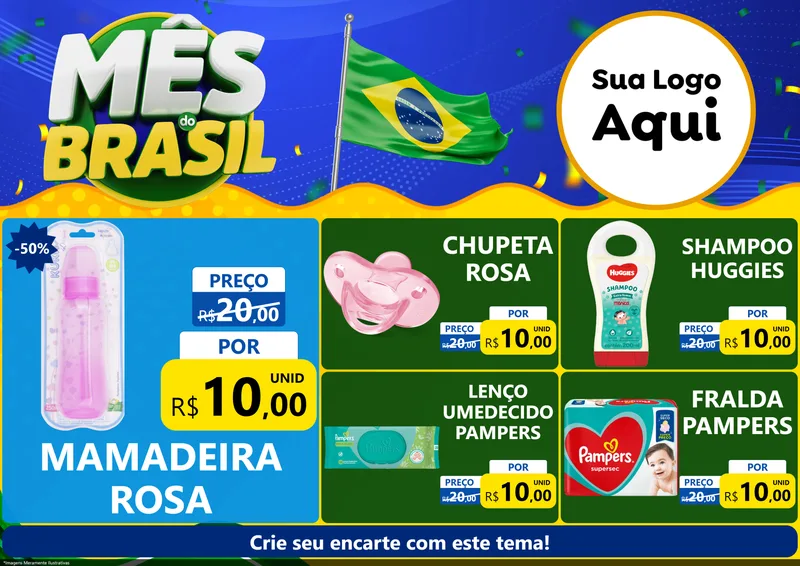 Modelo de Encarte para Encarte A4 Horizontal com o tema Mês do Brasil para Bebês