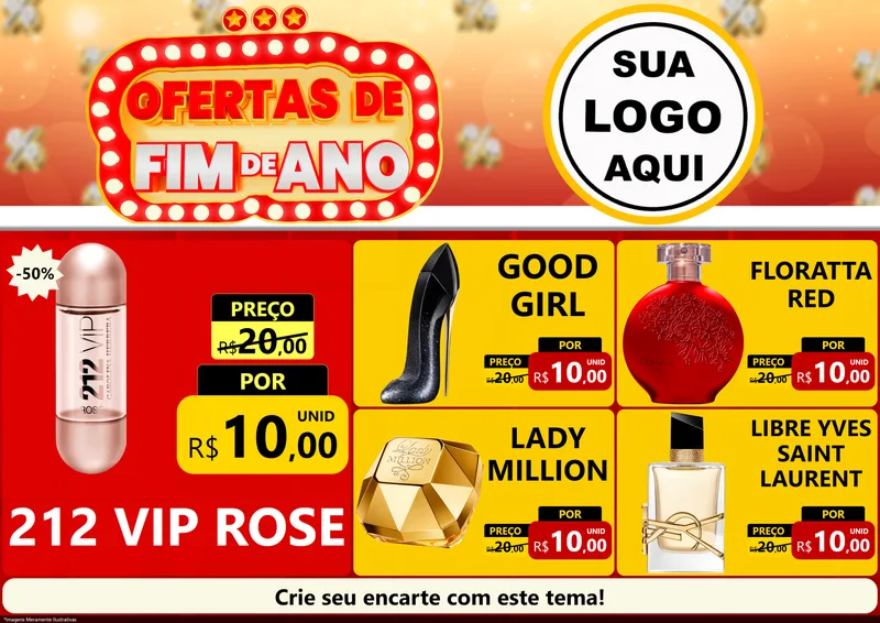 Modelo de Encarte para Encarte A4 Horizontal com o tema Ofertas de Fim de Ano para Perfumes