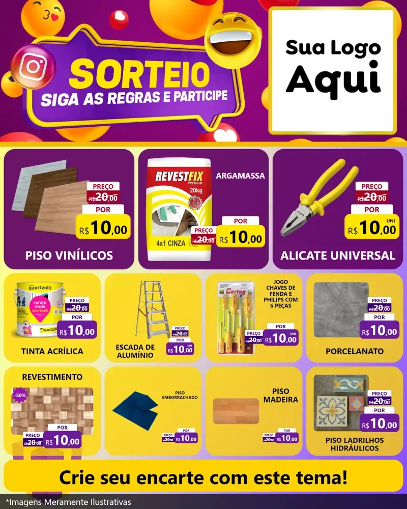 Modelo de Rede Social para Feed Instagram com o tema Sorteio para Material para Construção