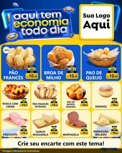 Modelo de Rede Social para Feed Instagram com o tema Aqui Tem Economia Todo Dia para Padaria