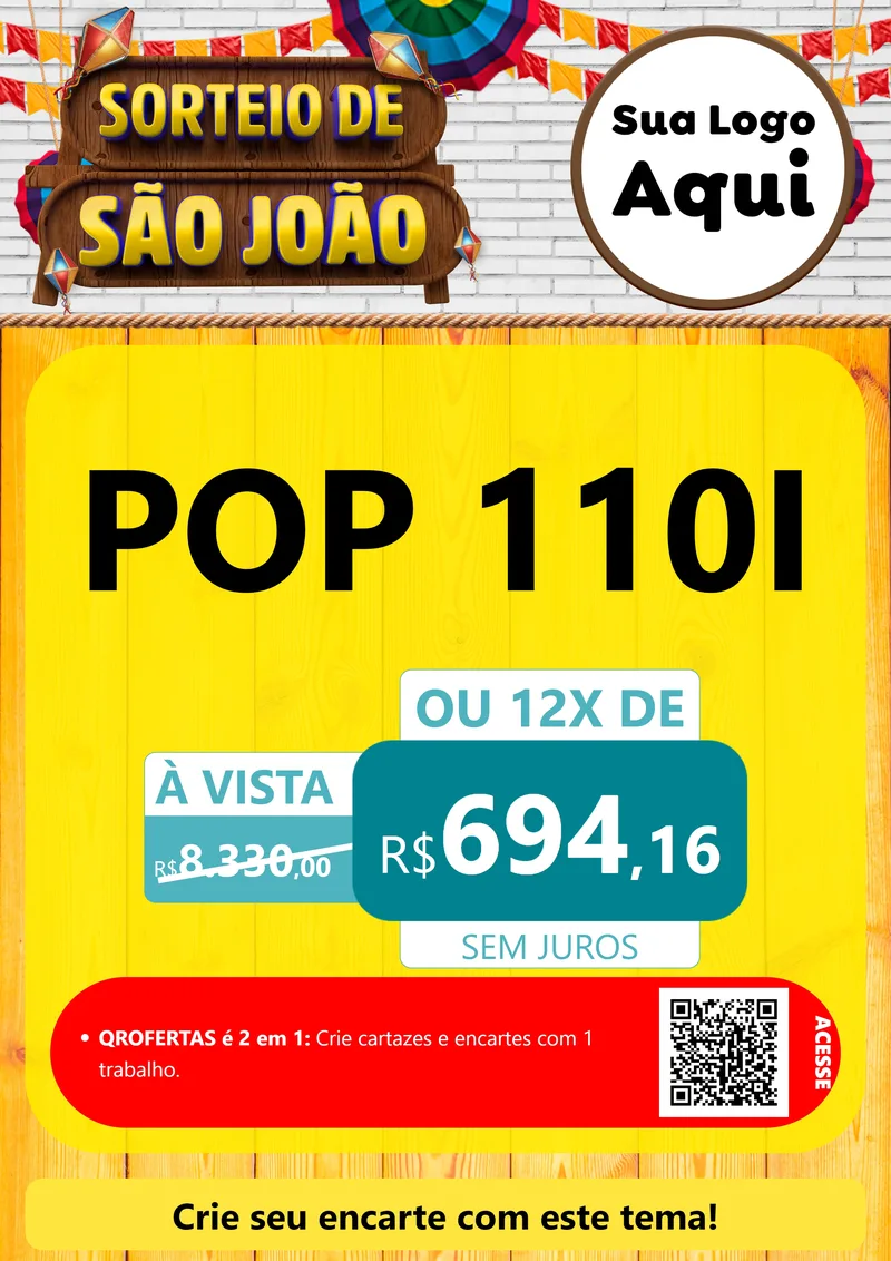 Modelo de Cartaz para Cartaz A4 Vertical com o tema Sorteio de São João para Concessionaria de Motos