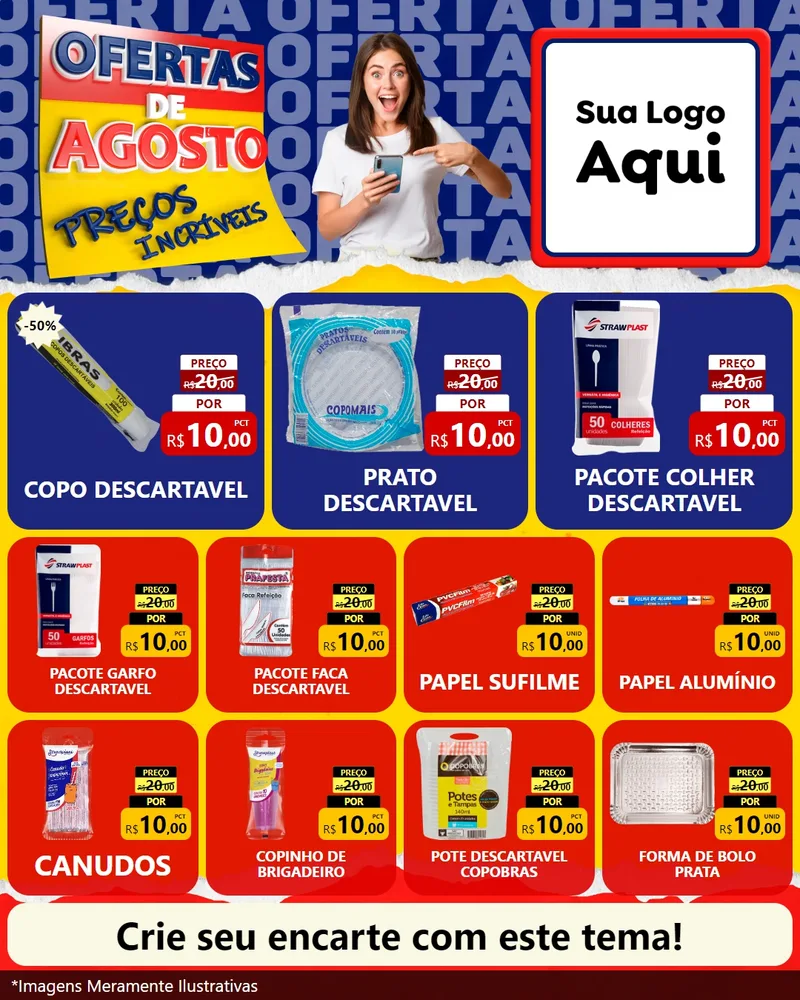 Modelo de Rede Social para Feed Instagram com o tema Ofertas de Agosto - Preços Incríveis para Embalagens