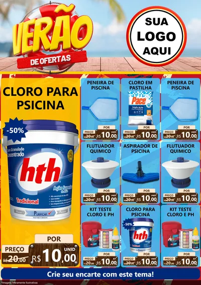 Modelo de Encarte para Encarte A4 Vertical com o tema Verão de Ofertas para Produtos para Piscina
