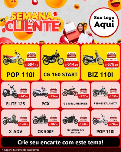 Modelo de Rede Social para Feed Instagram com o tema Semana do Cliente para Concessionaria de Motos