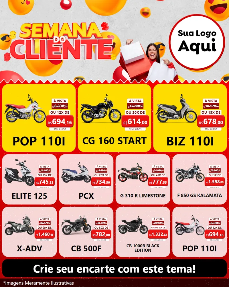 Modelo de Rede Social para Feed Instagram com o tema Semana do Cliente para Concessionaria de Motos