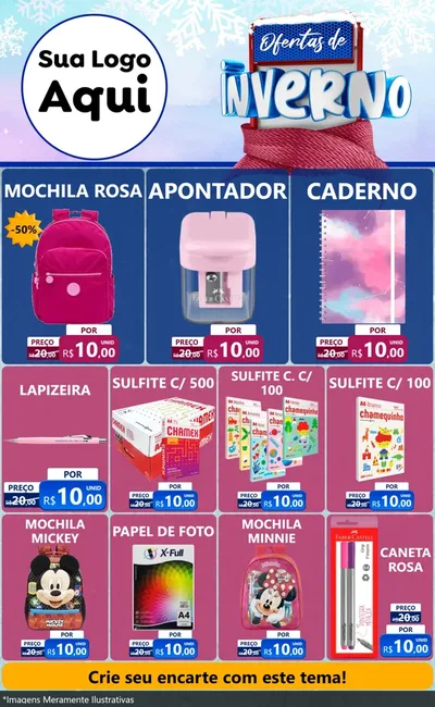 Modelo de Encarte para Encarte Grande com o tema Ofertas de Inverno para Papelaria