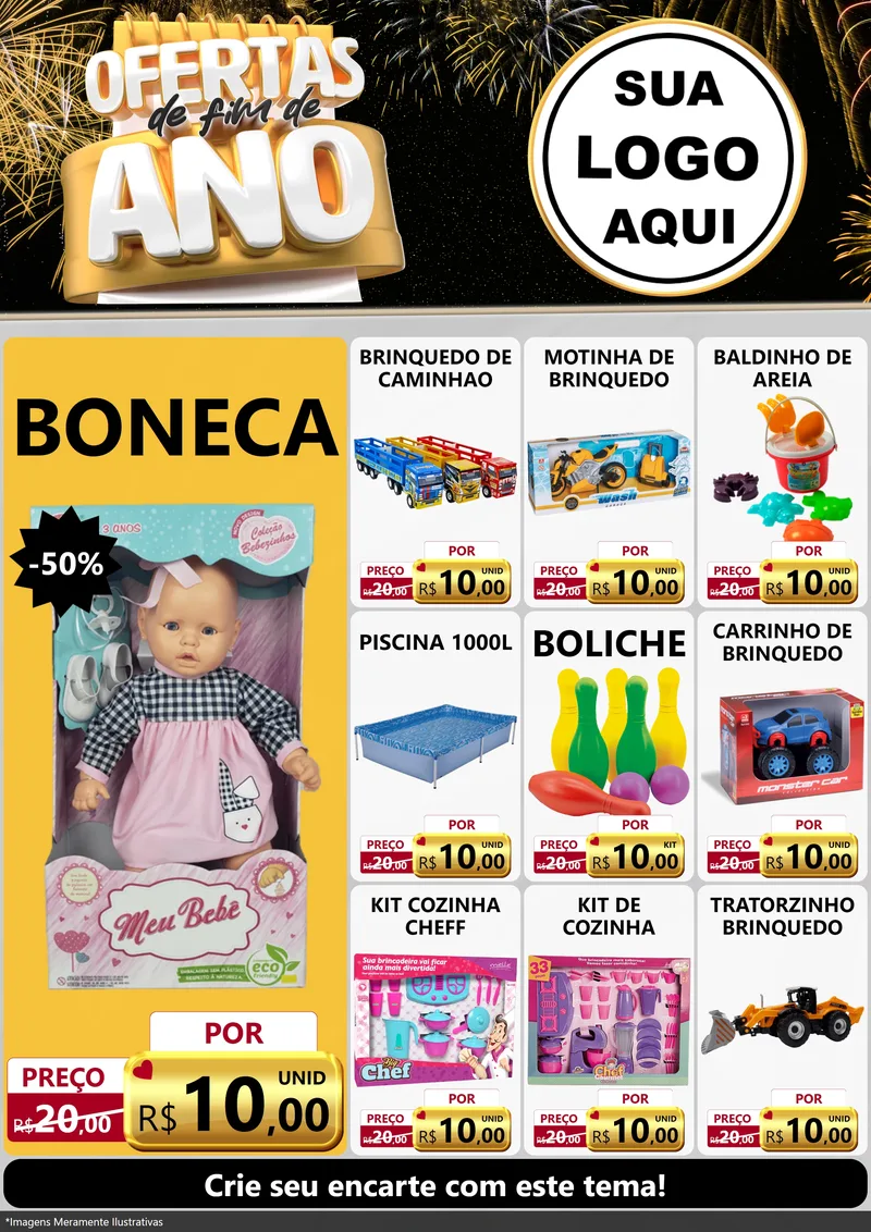 Modelo de Encarte para Encarte A4 Vertical com o tema Ofertas de Fim de Ano para Brinquedos