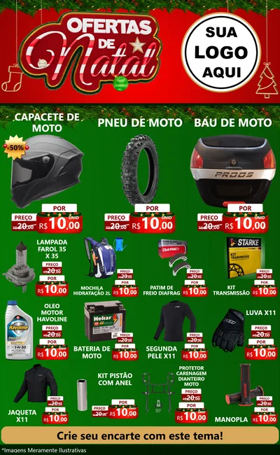 Modelo de Encarte para Encarte Grande com o tema Ofertas de Natal para Moto peças