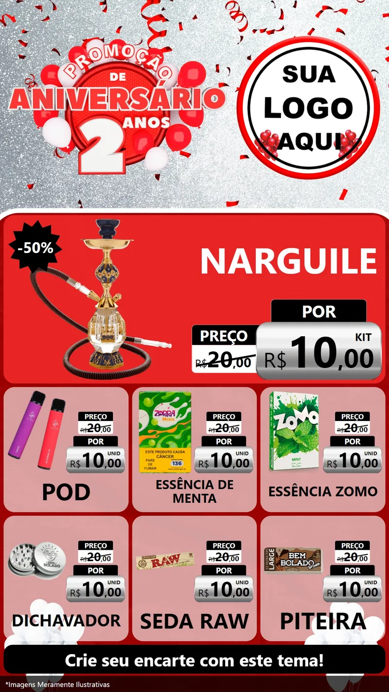 Modelo de Rede Social para Stories com o tema Promoção de Aniversário - 2 Anos para Tabacaria